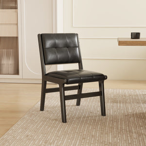 English Elm Hengming PU dining chair with wooden legs, armless space-saving design, elegant stitched backrest, durable easy-clean seating suitable for modern homes Black W212P163423