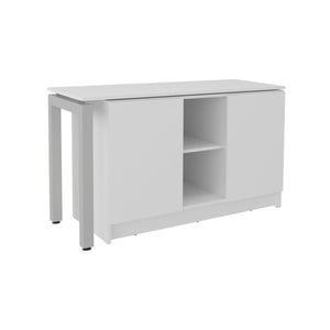 English Elm White Space-Saving Desk with 2 Shelves, Durable Melamine Construction for Small Rooms & Home Offices B062S01384