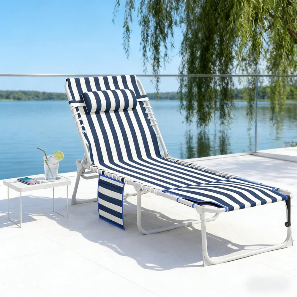 English Elm Folding Outdoor Chaise Lounge with Face Hole Side Table and Five Position Recline T3971P481180