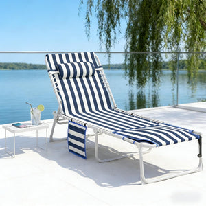 English Elm Folding Outdoor Chaise Lounge with Face Hole Side Table and Five Position Recline T3971P481180