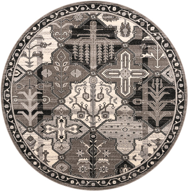 Unique Loom La Jolla Cathedral Machine Made Geometric Rug Gray, Black/Ivory/Silver 8' 0" x 8' 0"