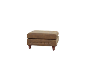 English Elm 1pc Cocktail Ottoman Breathable Leatherette Tufted Accent Bench with Handcrafted Gourd Wooden Legs, Stylish Living Room Statement piece Dark Coffee 32 L x 15 W x 36 H B011P234291