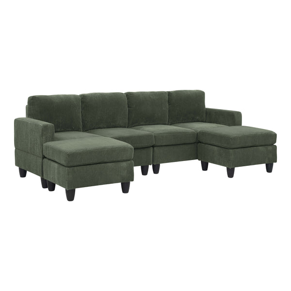 English Elm Savannah Plush Corduroy Modular Sectional Sofa with Ottoman — Customizable Layouts & Padded Comfort Green B355S00009