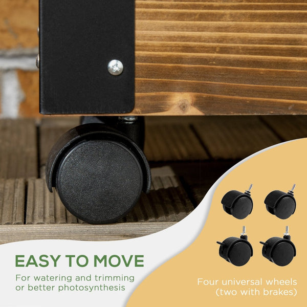 English Elm Outsunny Raised Garden Bed With Trellis & Wheels, 58" Wooden Planter For Climbing Plants & Flowers W2225P200546-GIGA