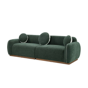 English Elm 90.94'' Three Seat Contemporary Curved Sofa with Round Accent Pillows for Modern Living Green W2085S00094