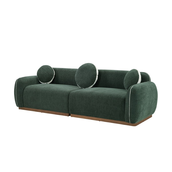 English Elm 90.94'' Three Seat Contemporary Curved Sofa with Round Accent Pillows for Modern Living Green W2085S00094