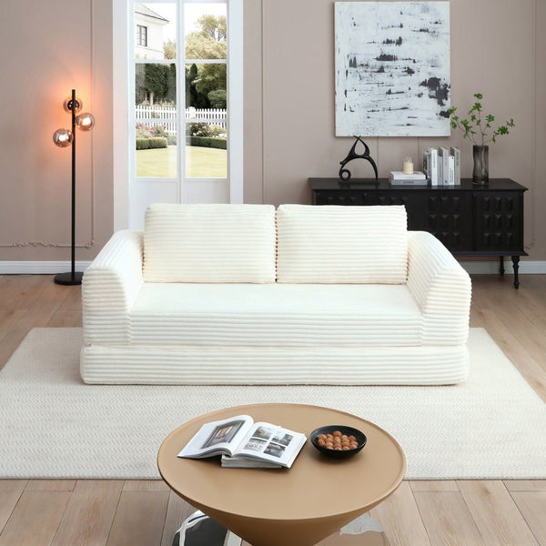 English Elm 2-in-1 Corduroy Futon Sofa Sleeper Modular Floor Couch for Studio and Guest Living Spaces Beige W1117S00378