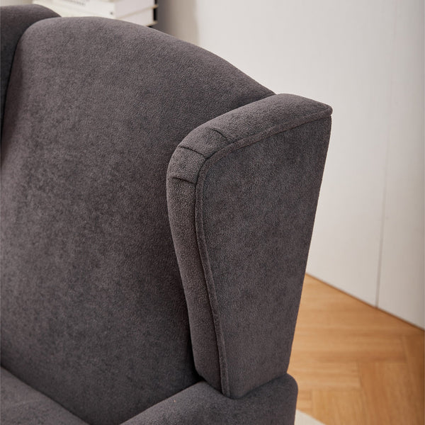 English Elm Coffee Table & Armchair Set with Vintage Roman Column Legs, Breathable Fabric, Solid Rubberwood Craftsmanship Antique Dark Grey W2989P339879