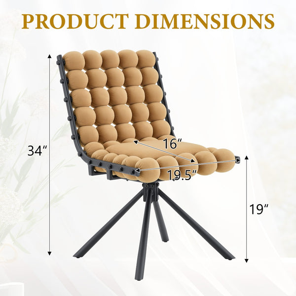 English Elm Cream Dutch Velvet Swivel Chair Tufted Bubble Backrest Glam Armless Accent Seat Black,Brown W3875P448021