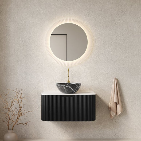 English Elm Muri Floating Bathroom Vanity Plywood Cabinet Sintered Stone Top Oak Drawer White+Black W2615S00264