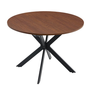English Elm Extendable Round Dining Table Walnut Grain Top Matte Black Base Seats 4 to 6 W3875S00001