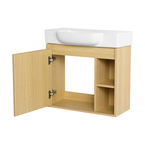 English Elm 24'' Floating Wall Mounted Bathroom Vanity with Ceramic Sink and Soft Close Cabinet Light Oak W999P426633