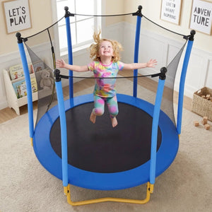 English Elm [without Basketball Hoop] 5.5 Ft Kids Trampoline with Safety Net and Foam Padded Poles Blue N739P443065C
