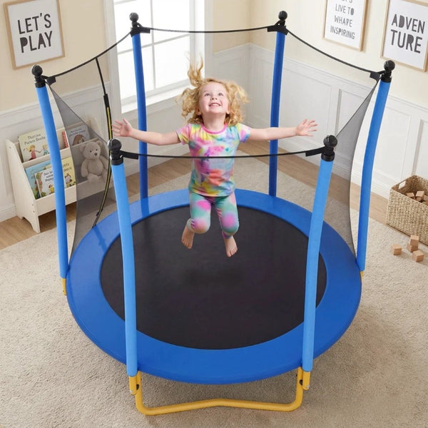 English Elm [without Basketball Hoop] 5.5 Ft Kids Trampoline with Safety Net and Foam Padded Poles Blue N739P443065C