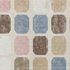 HomeRoots 5' Versatile Indoor Outdoor Area Rug with Geometric Design in Linen Ivory and Denim Blue Style 5' X 8' 627027