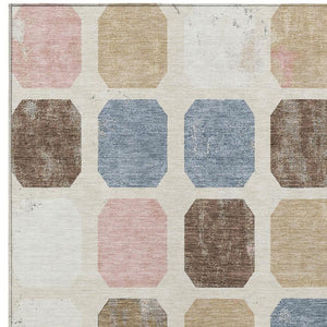 HomeRoots 5' Versatile Indoor Outdoor Area Rug with Geometric Design in Linen Ivory and Denim Blue Style 8' X 10' 627029