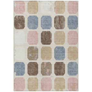HomeRoots 5' Versatile Indoor Outdoor Area Rug with Geometric Design in Linen Ivory and Denim Blue Style 8' X 10' 627029