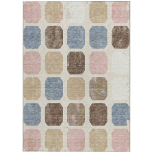 HomeRoots 5' Versatile Indoor Outdoor Area Rug with Geometric Design in Linen Ivory and Denim Blue Style 9' X 12' 627030