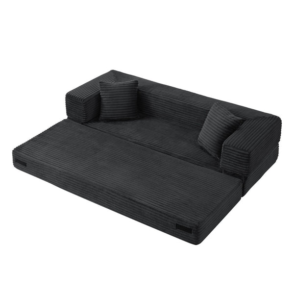 English Elm Modern Cord Fabric Convertible Sofa Sleeper Low Profile Square Frame for Apartments Dark Gray W3396P439849
