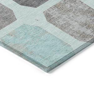 HomeRoots 5' Stylish Teal Blue Gray Ivory Geometric Indoor Outdoor Area Rug for Effortless Home Elegance 5' X 8' 627033