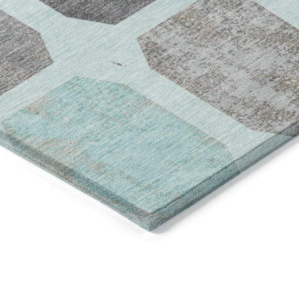 HomeRoots 5' Stylish Teal Blue Gray Ivory Geometric Indoor Outdoor Area Rug for Effortless Home Elegance 5' X 8' 627033