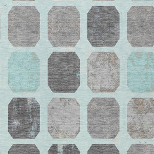 HomeRoots 5' Stylish Teal Blue Gray Ivory Geometric Indoor Outdoor Area Rug for Effortless Home Elegance 5' X 8' 627033