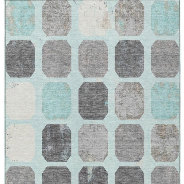 HomeRoots 5' Stylish Teal Blue Gray Ivory Geometric Indoor Outdoor Area Rug for Effortless Home Elegance 8' X 10' 627035