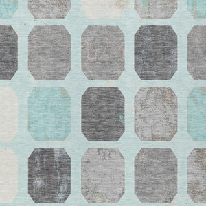 HomeRoots 5' Stylish Teal Blue Gray Ivory Geometric Indoor Outdoor Area Rug for Effortless Home Elegance 8' X 10' 627035
