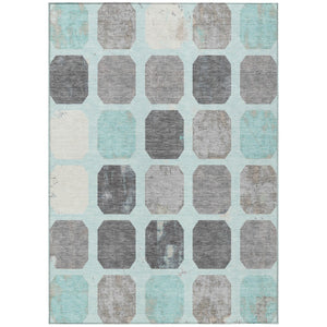 HomeRoots 5' Stylish Teal Blue Gray Ivory Geometric Indoor Outdoor Area Rug for Effortless Home Elegance 9' X 12' 627036