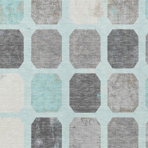 HomeRoots 5' Stylish Teal Blue Gray Ivory Geometric Indoor Outdoor Area Rug for Effortless Home Elegance 9' X 12' 627036