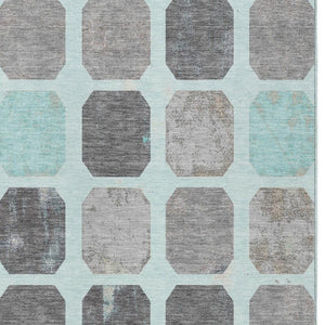 HomeRoots 5' Stylish Teal Blue Gray Ivory Geometric Indoor Outdoor Area Rug for Effortless Home Elegance 10' X 14' 627037