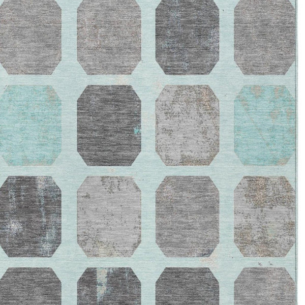 HomeRoots 5' Stylish Teal Blue Gray Ivory Geometric Indoor Outdoor Area Rug for Effortless Home Elegance 10' X 14' 627037