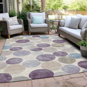 HomeRoots 5' Modern Geometric Area Rug in Plum, Beige, and Denim Blue for Indoor & Outdoor Spaces, Washable 5' X 8' 627039