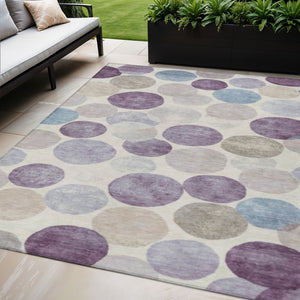 HomeRoots 5' Modern Geometric Area Rug in Plum, Beige, and Denim Blue for Indoor & Outdoor Spaces, Washable 5' X 8' 627039