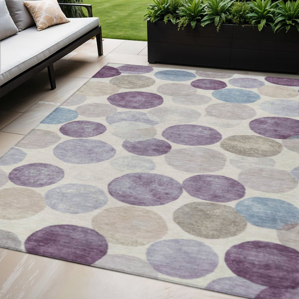 HomeRoots 5' Modern Geometric Area Rug in Plum, Beige, and Denim Blue for Indoor & Outdoor Spaces, Washable 5' X 8' 627039