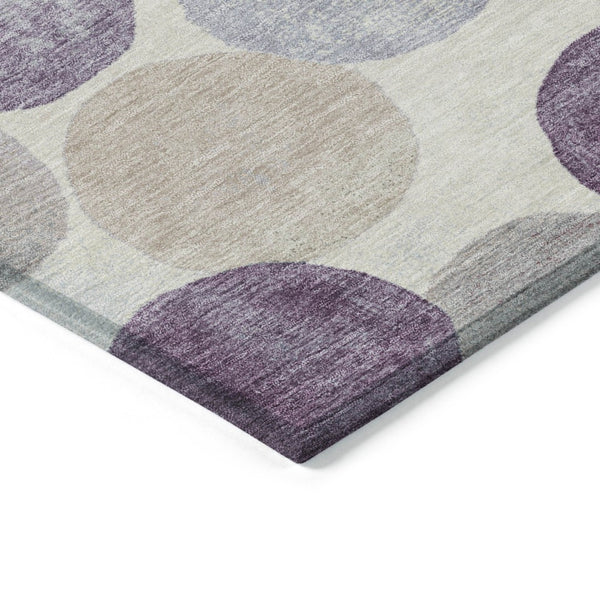 HomeRoots 5' Modern Geometric Area Rug in Plum, Beige, and Denim Blue for Indoor & Outdoor Spaces, Washable 8' Round 627040