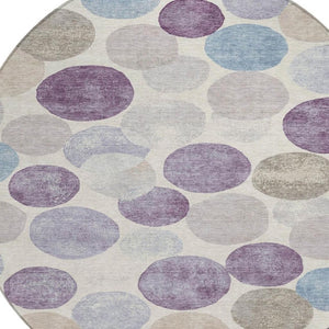HomeRoots 5' Modern Geometric Area Rug in Plum, Beige, and Denim Blue for Indoor & Outdoor Spaces, Washable 8' Round 627040
