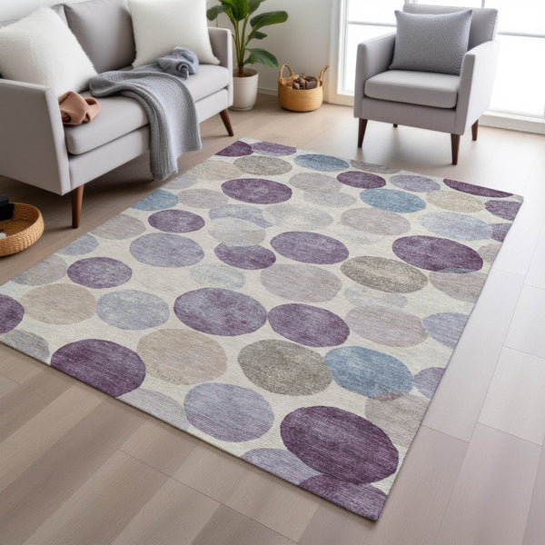 HomeRoots 5' Modern Geometric Area Rug in Plum, Beige, and Denim Blue for Indoor & Outdoor Spaces, Washable 8' X 10' 627041