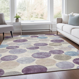 HomeRoots 5' Modern Geometric Area Rug in Plum, Beige, and Denim Blue for Indoor & Outdoor Spaces, Washable 8' X 10' 627041