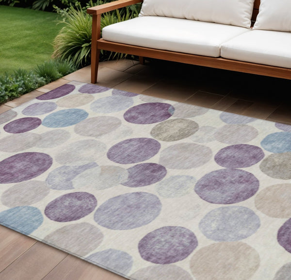 HomeRoots 5' Modern Geometric Area Rug in Plum, Beige, and Denim Blue for Indoor & Outdoor Spaces, Washable 9' X 12' 627042