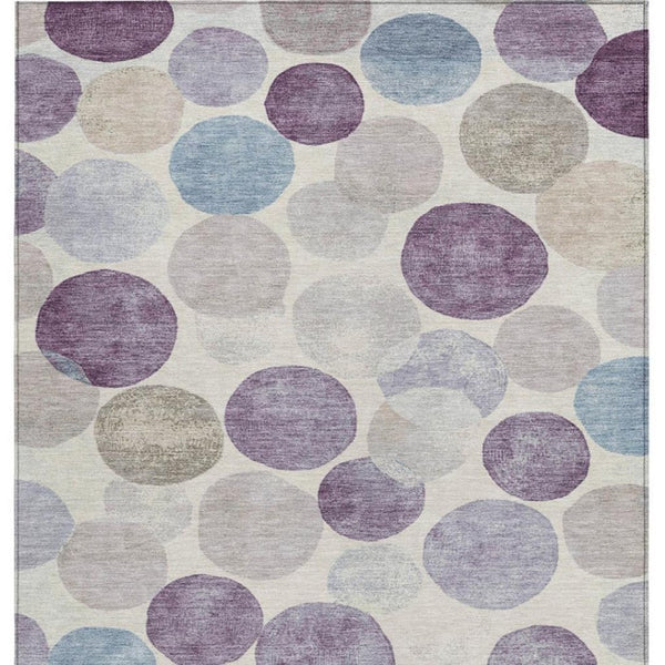 HomeRoots 5' Modern Geometric Area Rug in Plum, Beige, and Denim Blue for Indoor & Outdoor Spaces, Washable 9' X 12' 627042