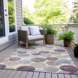 HomeRoots 5' Modern Geometric Area Rug in Plum, Beige, and Denim Blue for Indoor & Outdoor Spaces, Washable 9' X 12' 627042