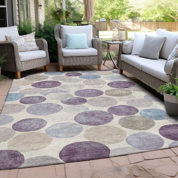 HomeRoots 5' Modern Geometric Area Rug in Plum, Beige, and Denim Blue for Indoor & Outdoor Spaces, Washable 10' X 14' 627043