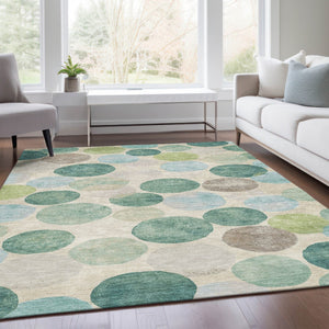 HomeRoots 5' Durable Indoor Outdoor Area Rug in Teal Blue Green and Ivory Geometric Design for Easy Care 5' X 8' 627045