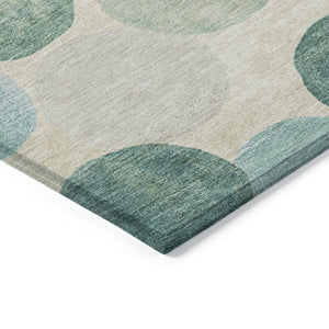 HomeRoots 5' Durable Indoor Outdoor Area Rug in Teal Blue Green and Ivory Geometric Design for Easy Care 8' Round 627046