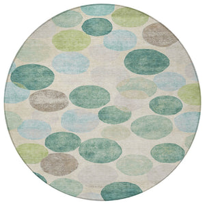 HomeRoots 5' Durable Indoor Outdoor Area Rug in Teal Blue Green and Ivory Geometric Design for Easy Care 8' Round 627046