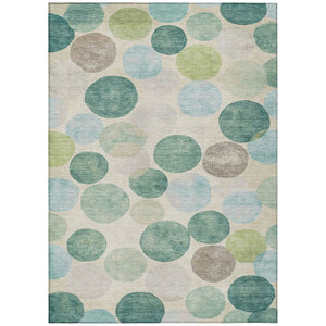 HomeRoots 5' Durable Indoor Outdoor Area Rug in Teal Blue Green and Ivory Geometric Design for Easy Care 8' X 10' 627047