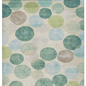HomeRoots 5' Durable Indoor Outdoor Area Rug in Teal Blue Green and Ivory Geometric Design for Easy Care 8' X 10' 627047
