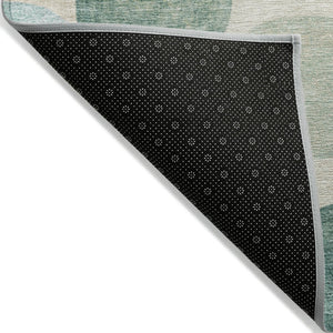HomeRoots 5' Durable Indoor Outdoor Area Rug in Teal Blue Green and Ivory Geometric Design for Easy Care 9' X 12' 627048