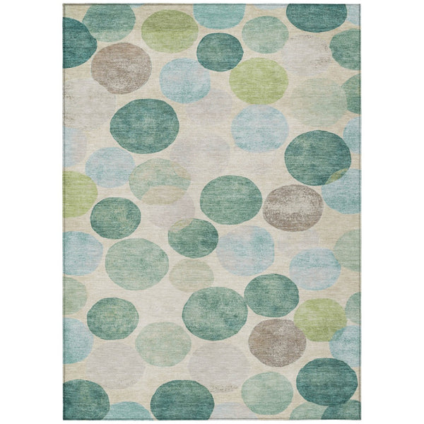 HomeRoots 5' Durable Indoor Outdoor Area Rug in Teal Blue Green and Ivory Geometric Design for Easy Care 10' X 14' 627049